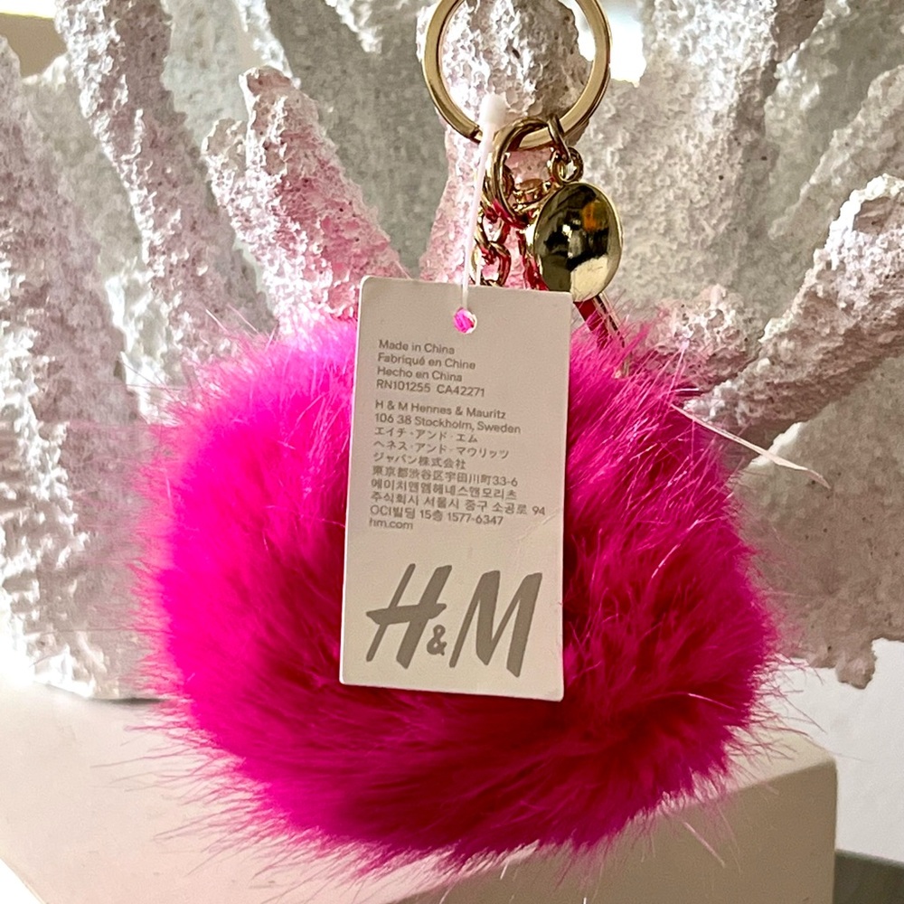 H&M Vibrant Pink Fluffy Keychain